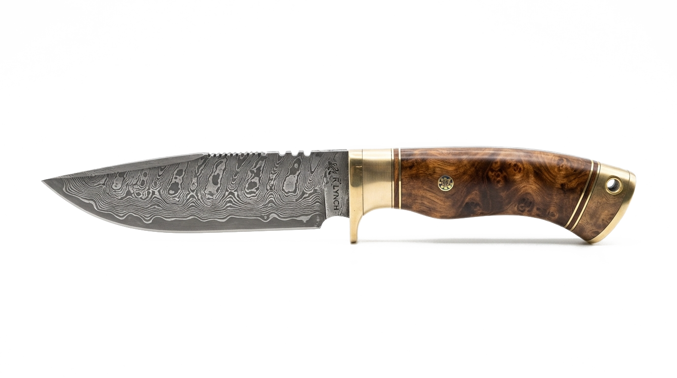 A premium hand-forged Damascus steel tracking knife